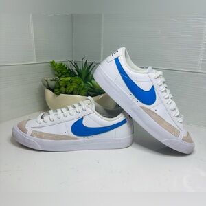 Nike Blazer Low 77 GS White Chlorophyll Green Medium Blue Asymmetric Sz 6.5Y W8